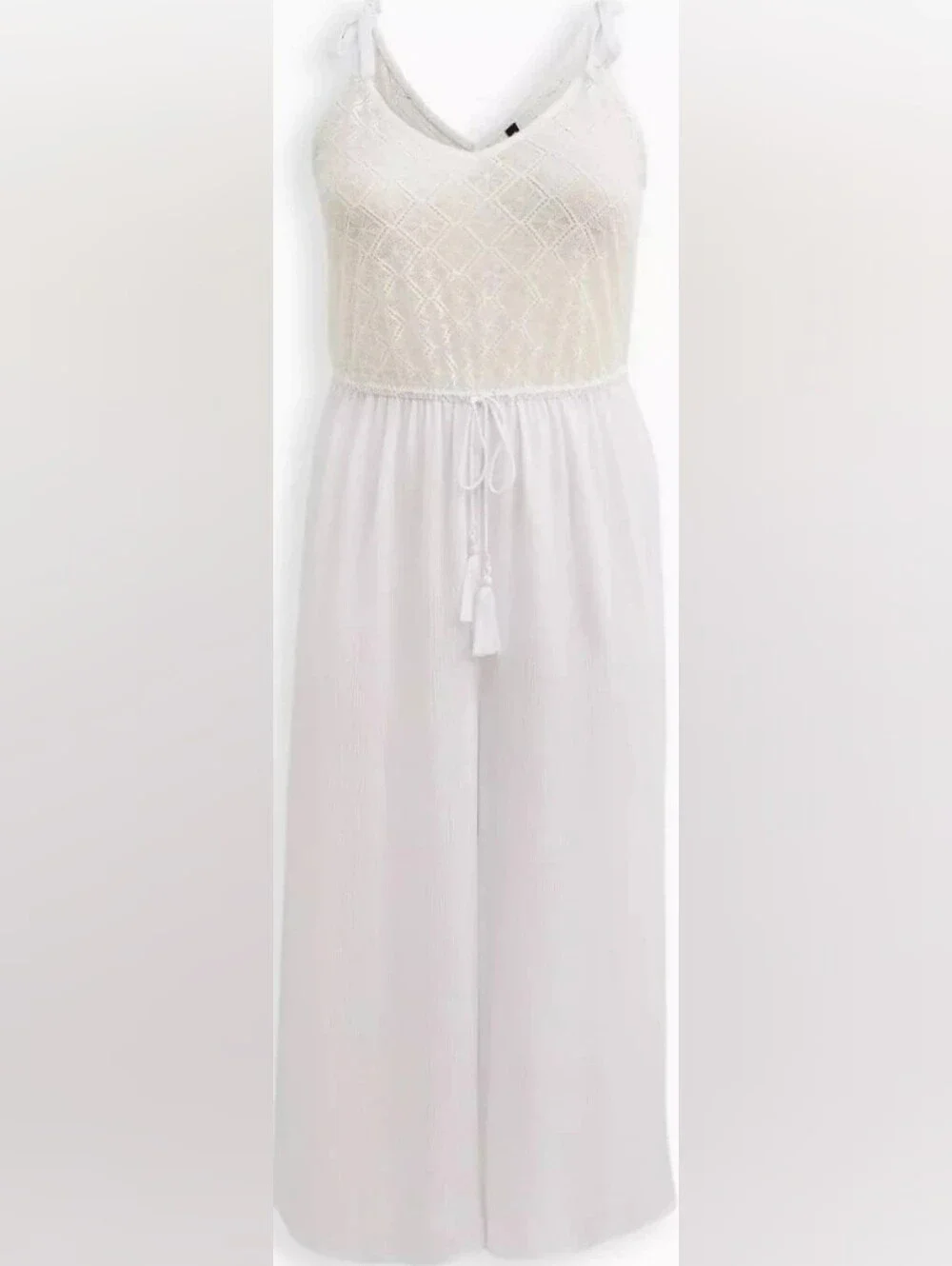 Torrid White Crochet Bodice Chiffon Jumpsuit Swim Cover Up NWOT Size 2 2X 18 20